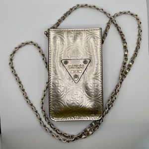 Guess Platinum Embossed Crossbody Phone Holder
